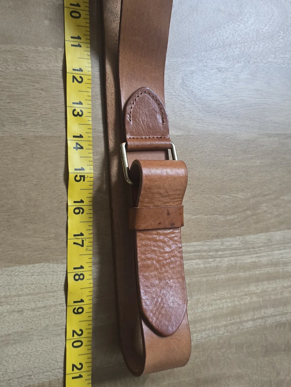 Mango Cognac Leather Men's Belt with Brass Buckle